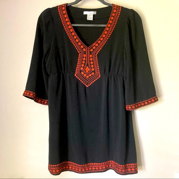 WD.NY Tops - Black Tunic with Orange Embroidery